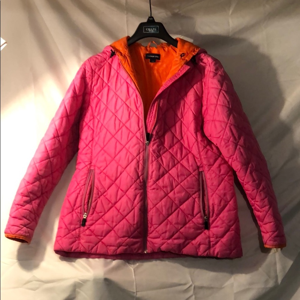 Pink Lands End Winter Puffer Coat L